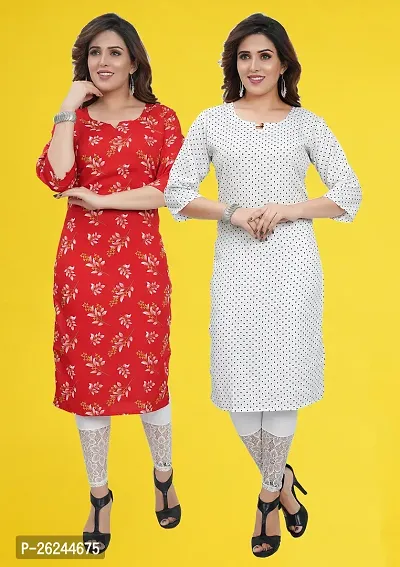 Fancy Straight Multicoloured Printed Crepe Kurta For Women Pack Of 2-thumb3