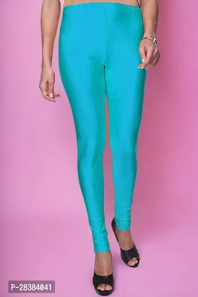 Stylish Sky Blue Lycra Blend Solid Leggings For Women