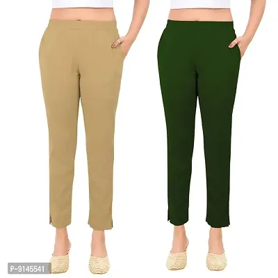 PT Latest Toko Stretchable Trousers for Women (Pack of 2) Straight Fit Pant for Casual, Daily and Office wear with Elastic Waist and Pockets.