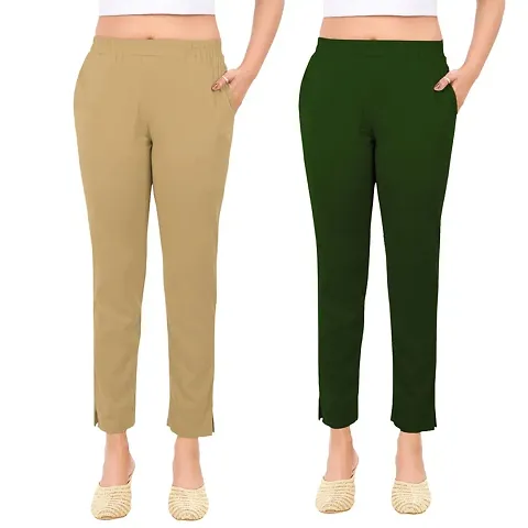 PT Latest Toko Stretchable Trousers for Women (Pack of 2) Straight Fit Pant for Casual, Daily and Office wear with Elastic Waist and Pockets.