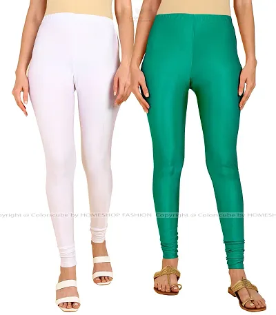 Stylish Cotton Spandex Solid Leggings For Women - Pack Of 2