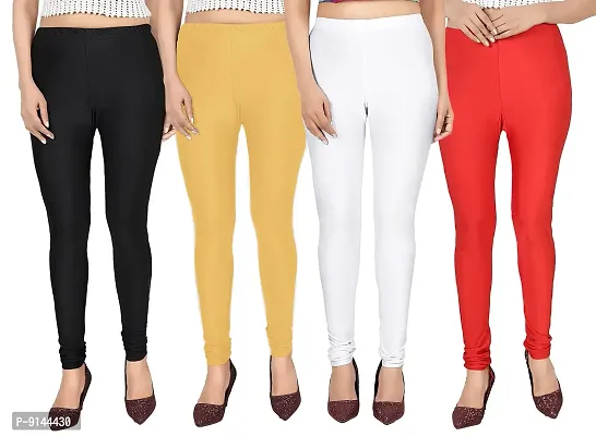 PT Stretchable fit Satin Shiny Lycra Shimmer Chudidar Leggings for Women and Girl in Wide Shades of Vibrant Colors in Regular and Plus Size (23 Colors) Pack of 4 Women Leggings