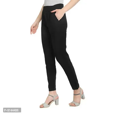 PT Regular Fit Elastic Waist Cotton Pencil Pant Casual/Formal Trousers for Women with Pockets for Casual  Official Use for Women's  Girls Available in 13 Colors.-thumb3