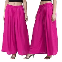 PT Latest Women Rayon Loose fit Stylish Palazzo Solid Soft Plain Design with Elastic and Knote in Free Size - 26 Inch's to 38 Inch's/12 inch Flair Pack of 1 Pink-thumb3