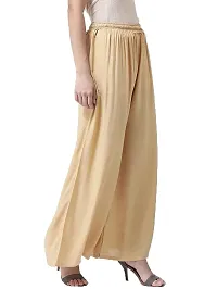 PT Latest Women Rayon Loose fit Stylish Palazzo Solid Soft Plain Design with Elastic and Knote in Free Size - 26 Inch's to 38 Inch's/12 inch Flair Pack of 1 Camel-thumb1