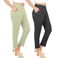 PT Latest Toko Stretchable Trousers for Women (Pack of 2) Straight Fit Pant for Casual, Daily and Office wear with Elastic Waist and Pockets.-thumb2