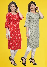 Fancy Straight Multicoloured Printed Crepe Kurta For Women Pack Of 2-thumb1