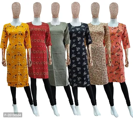 Stylish Multicoloured Crepe Stitched Kurta For Women Pack Of 6