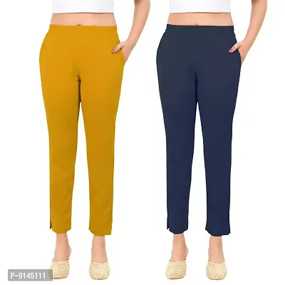 PT Latest Toko Stretchable Trousers for Women (Pack of 2) Straight Fit Pant for Casual, Daily and Office wear with Elastic Waist and Pockets.