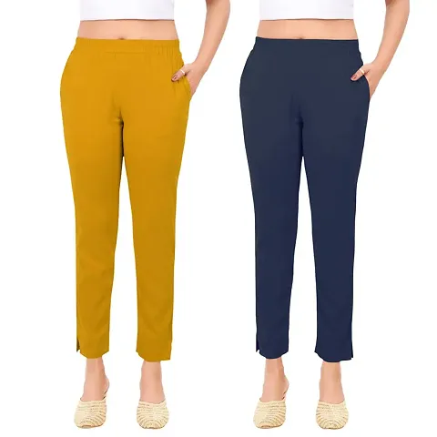 PT Latest Toko Stretchable Trousers for Women (Pack of 2) Straight Fit Pant for Casual, Daily and Office wear with Elastic Waist and Pockets.