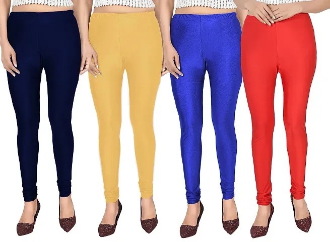 Stylish Satin Lycra Solid Leggings For Women - Pack Of 4