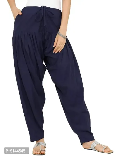 PT Latest Cotton Traditional Semi Patiala Salwar Punjabi Style Stitched for Women's and Girls (Free Size). Navy Blue