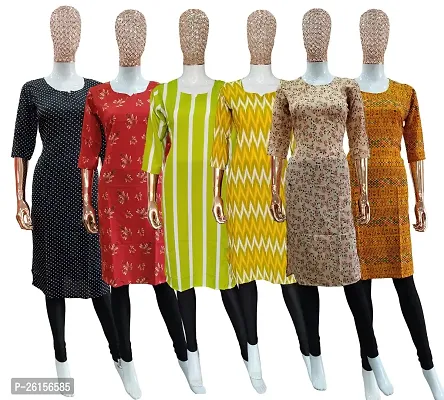 Stylish Multicoloured Crepe Stitched Kurta For Women Pack Of 6-thumb0