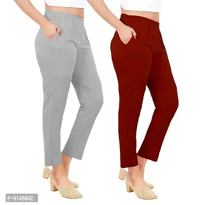 PT Latest Toko Stretchable Trousers for Women (Pack of 2) Straight Fit Pant for Casual, Daily and Office wear with Elastic Waist and Pockets.-thumb3