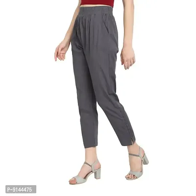 PT Regular Fit Elastic Waist Cotton Pencil Pant Casual/Formal Trousers for Women with Pockets for Casual  Official Use for Women's  Girls Available in 13 Colors.-thumb3