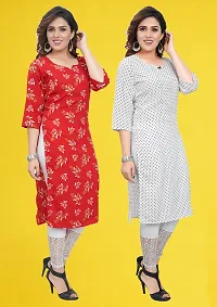 Fancy Straight Multicoloured Printed Crepe Kurta For Women Pack Of 2-thumb1