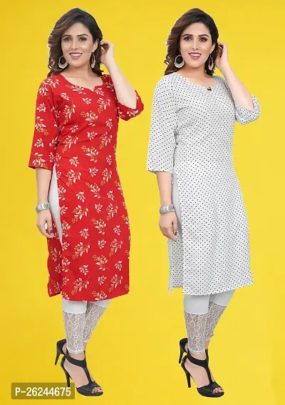 Fancy Straight Multicoloured Printed Crepe Kurta For Women Pack Of 2-thumb2