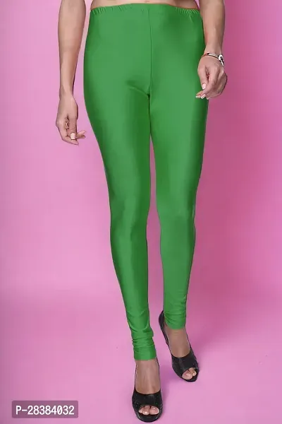 Stylish Green Lycra Blend Solid Leggings For Women