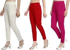 Elegant Multicoloured Cotton Slub Solid Ethnic Pant Combo For Women-thumb2