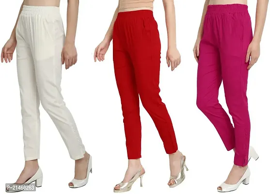 Elegant Multicoloured Cotton Slub Solid Ethnic Pant Combo For Women-thumb3