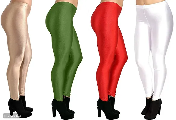 Fabulous Multicoloured Satin Solid Leggings For Women Pack Of 4-thumb3