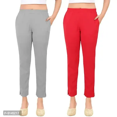 PT Latest Toko Stretchable Trousers for Women (Pack of 2) Straight Fit Pant for Casual, Daily and Office wear with Elastic Waist and Pockets.