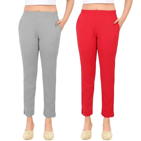 PT Latest Toko Stretchable Trousers for Women (Pack of 2) Straight Fit Pant for Casual, Daily and Office wear with Elastic Waist and Pockets.