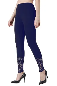 PT Designer Latest Cotton Ankle Length Bottom wear Fancy Leggings for Women with net lace Regular Fit Solid Leggings-thumb2