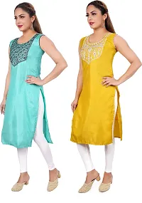 Elegant Multicoloured Poly Silk Embroidered Kurta For Women Combo Of 2-thumb2