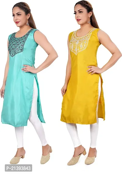 Elegant Multicoloured Poly Silk Embroidered Kurta For Women Combo Of 2-thumb3