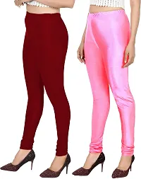 Fabulous Multicoloured Satin Solid Leggings For Women Pack Of 2-thumb2