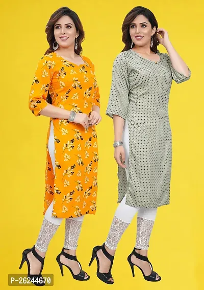 Fancy Straight Multicoloured Printed Crepe Kurta For Women Pack Of 2-thumb2