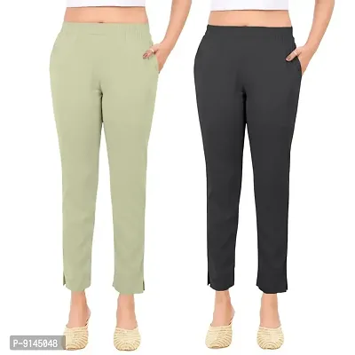 PT Latest Toko Stretchable Trousers for Women (Pack of 2) Straight Fit Pant for Casual, Daily and Office wear with Elastic Waist and Pockets.-thumb0