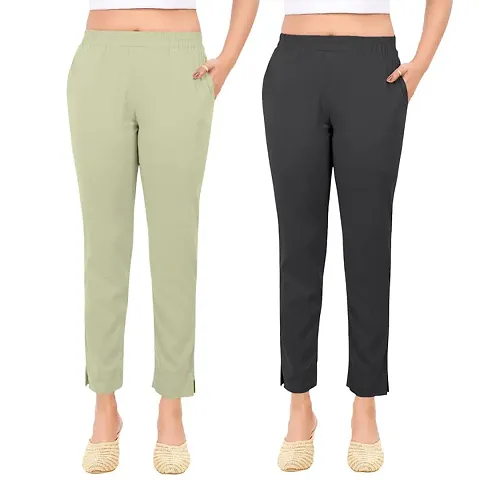 PT Latest Toko Stretchable Trousers for Women (Pack of 2) Straight Fit Pant for Casual, Daily and Office wear with Elastic Waist and Pockets.