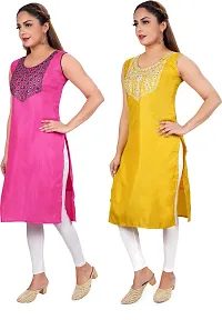 Elegant Multicoloured Poly Silk Embroidered Kurta For Women Combo Of 2-thumb2