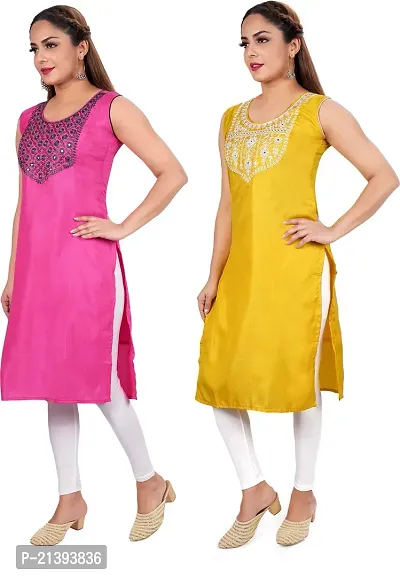 Elegant Multicoloured Poly Silk Embroidered Kurta For Women Combo Of 2-thumb3