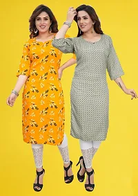 Fancy Straight Multicoloured Printed Crepe Kurta For Women Pack Of 2-thumb2