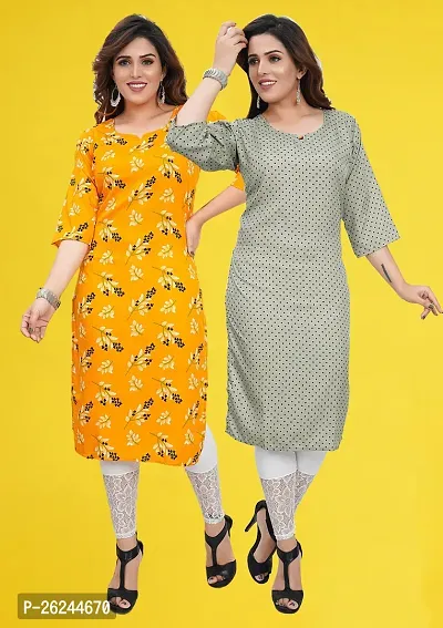 Fancy Straight Multicoloured Printed Crepe Kurta For Women Pack Of 2-thumb3