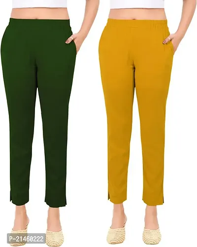 Elegant Multicoloured Cotton Slub Solid Ethnic Pant Combo For Women-thumb0