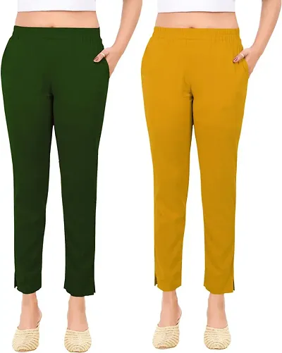 Elegant Slub Solid Ethnic Pant Combo For Women