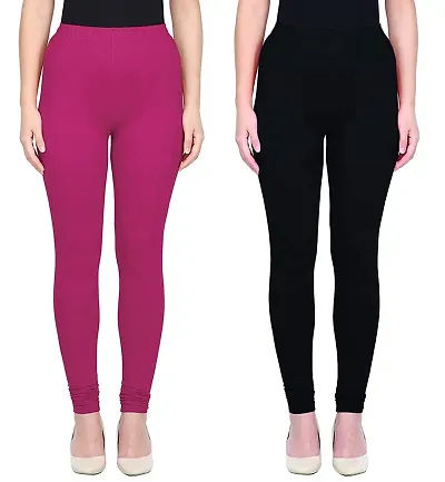 Stylish Cotton Solid Leggings For Women - Pack Of 2