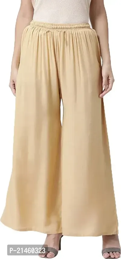 Elegant Beige Rayon Solid Ethnic Pant For Women-thumb0