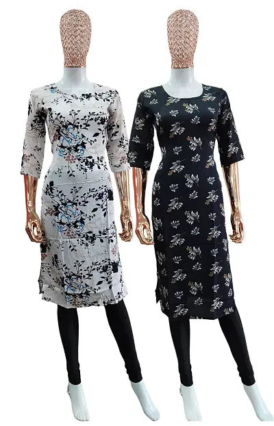 Fancy Multicoloured A-Line Crepe Printed Kurti - Pack of 2