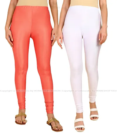 Stylish Cotton Spandex Solid Leggings For Women - Pack Of 2
