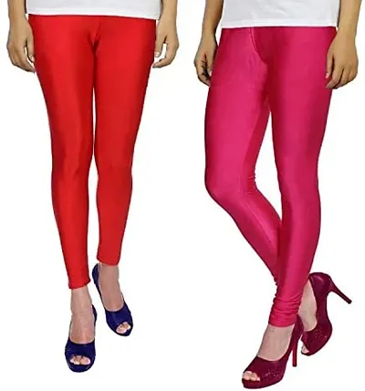 Pack Of 2 Stylish Cotton Spandex Shiny Solid Leggings
