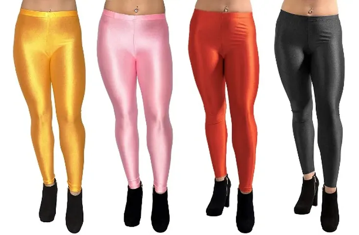 Pack of 4 Women's Solid Cotton Spandex Leggings