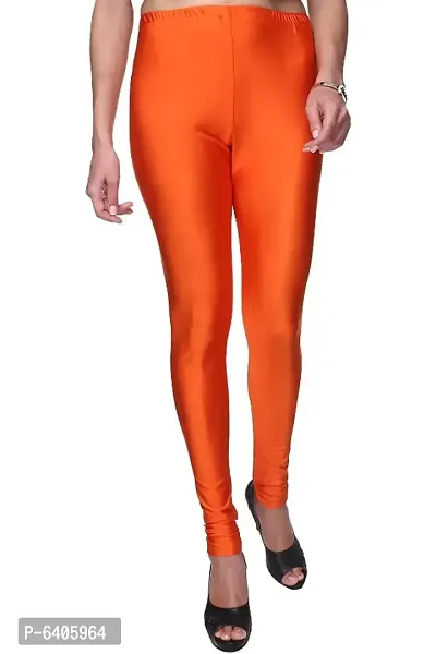 Stylish Orange Satin Lycra Solid Leggings For Women