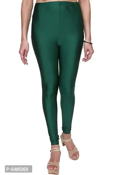 Stylish Green Satin Lycra Solid Leggings For Women-thumb0