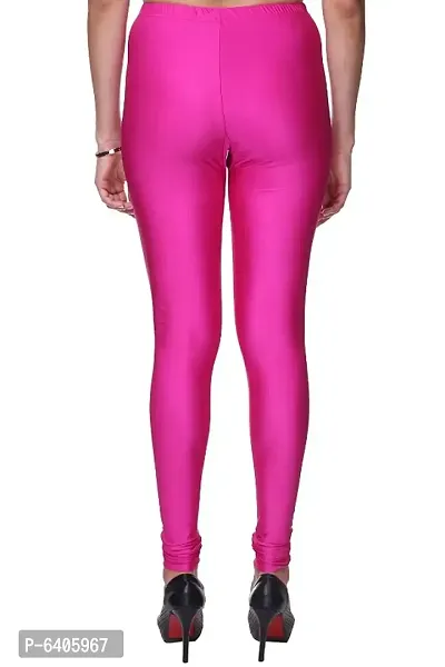 Stylish Pink Satin Lycra Solid Leggings For Women-thumb3