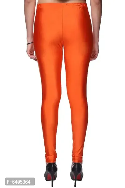 Stylish Orange Satin Lycra Solid Leggings For Women-thumb3
